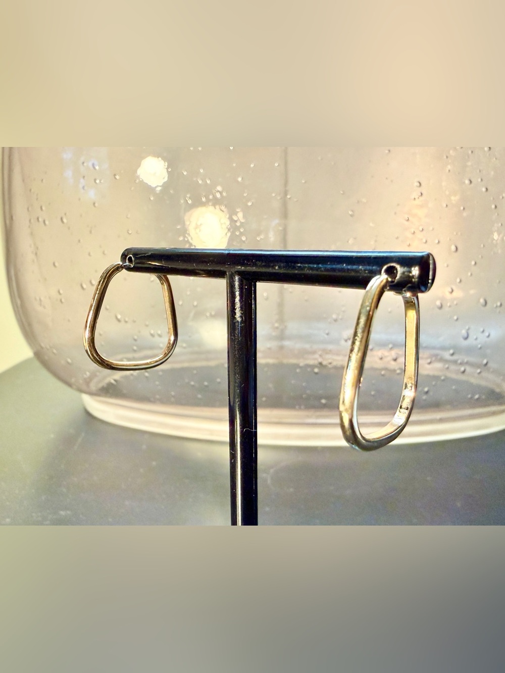 Vintage Gold Tone Geometric Trapeze Art Deco Inspired Hoop Earrings